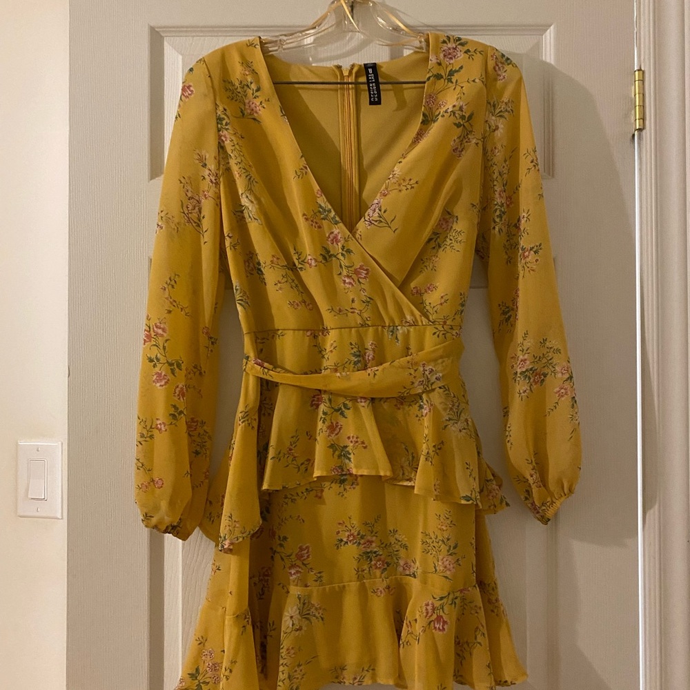 Floral Yellow Wrap Dress